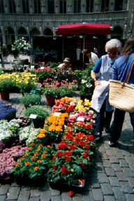 La Grande Place with flowers and flower lady